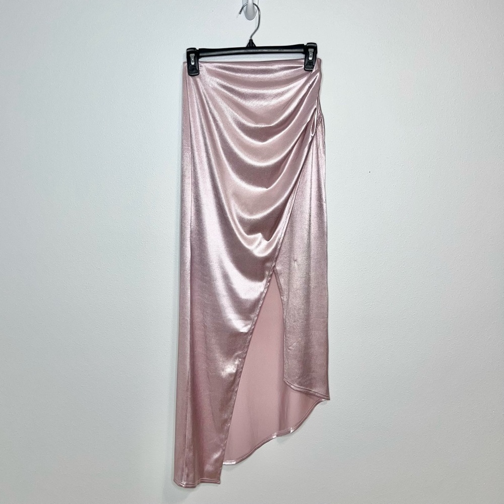 ASOS Design Drape Maxi Skirt with Split Detailing Pink Satin Mermaid Size US 4